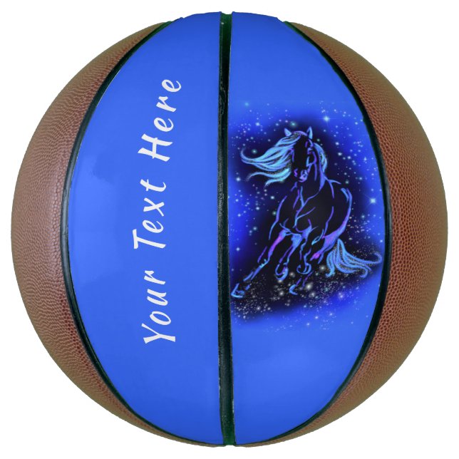 Horse Basketball Running In Blue Night Custom Text (Vertical)