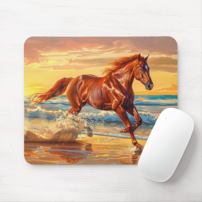 Horse Beach Ocean Sunset Painting  Mouse Mat (With Mouse)