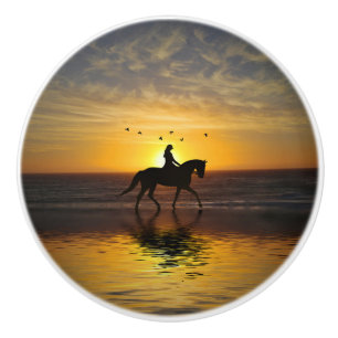 Horse Beach Sunset Rider Beautiful Ceramic Knob