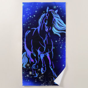 Horse Beach Towel Running In Blue Moonlight