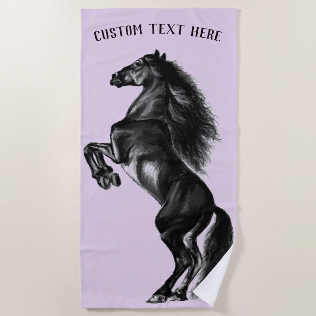 Horse Beach Towel with Custom Text and Colours (Front)