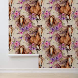 Horse Beautiful Mane Pink Purple Flowers Girls Wallpaper