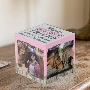 Horse best friend 4 photo rustic grey pink cube
