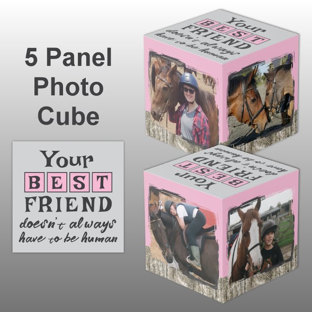 Horse best friend 4 photo rustic grey pink cube (Creator Uploaded)