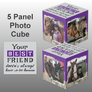 Horse best friend 4 photo rustic grey purple cube