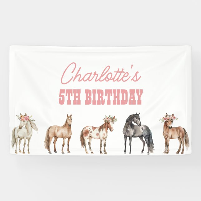 Horse Birthday Backdrop Pony Party Banner (Horizontal)