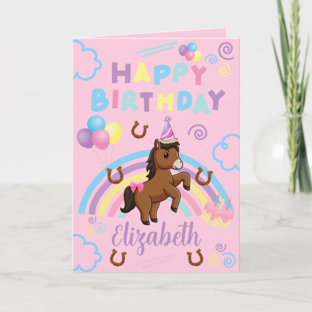 Horse Birthday Card in Pink (Front)