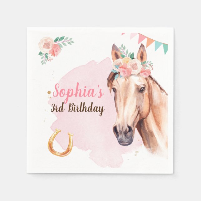 Horse Birthday Cowgirl Party Napkins Girl Pink (Front)