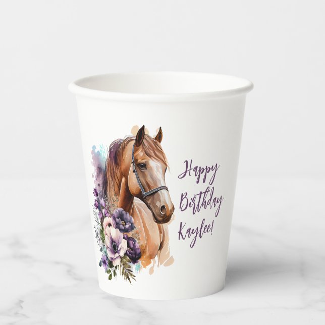Horse Birthday Cup with Purple Flowers (Front)