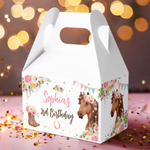 Horse Birthday Girl Cowgirl Pink Floral Party Favour Box