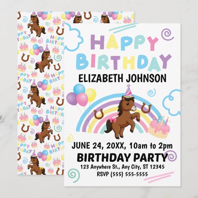 Horse Birthday Invitation (Front/Back)