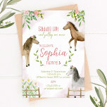 Horse Birthday invitation, Cowgirl invite<br><div class="desc">Horse birthday party invitation with pink floral elements. Cowgirl birthday party invite with 3 lovely ponies,  perfect a girl birthday party.</div>