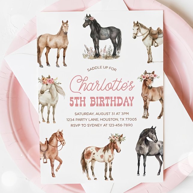 Horse Birthday Invitation, Floral Pony Invite, Wes Invitation (Creator Uploaded)