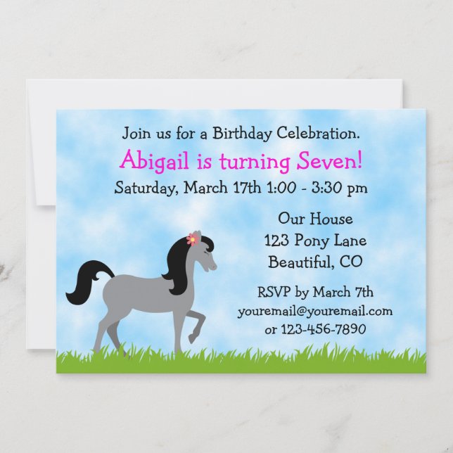 Horse Birthday Invitation for Girls (Front)