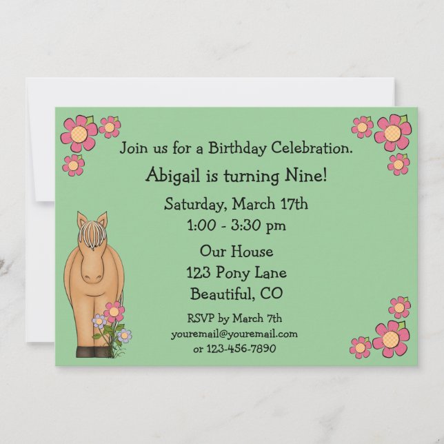Horse Birthday Invitation for Girls (Front)