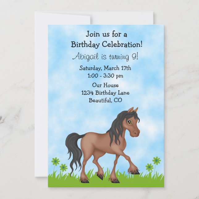 Horse Birthday Invitation for Girls (Front)