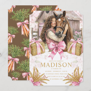 Horse Birthday Invitation with brunette Girl