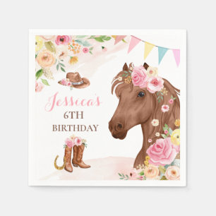 Horse Birthday Party Cowgirl Pink Floral Birthday Napkin
