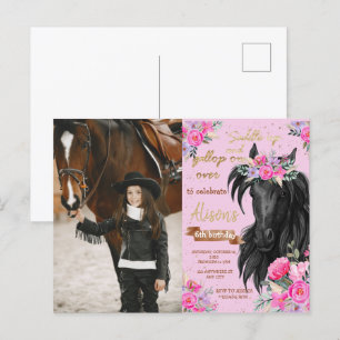 Horse Birthday Party Cowgirl Pink Floral Birthday Postcard