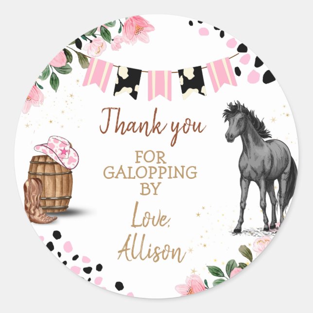Horse Birthday Party Favour Classic Round Sticker (Front)