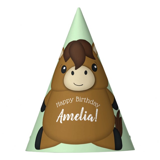 Horse Birthday Party Green Party Hat (Front)
