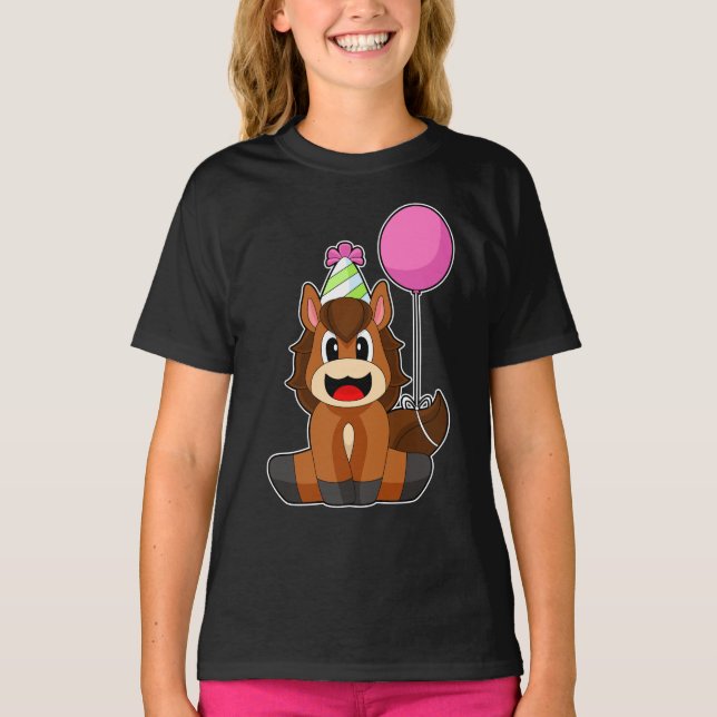 Horse Birthday Party hat Balloon T-Shirt (Front)