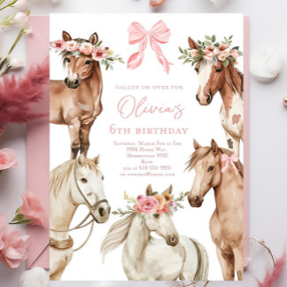 Horse birthday party invitation, Girl horse invita Invitation