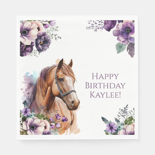 Horse Birthday Party Napkins Purple Flowers (Front)
