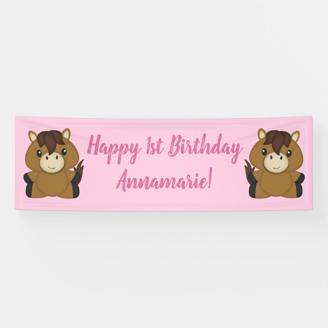 Horse Birthday Party Pink Banner (Horizontal)