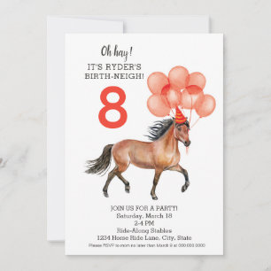 Horse birthday party // Red any age download //  Invitation