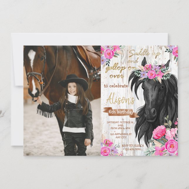 Horse Birthday Party rustic Cowgirl Birthday Invitation (Front)