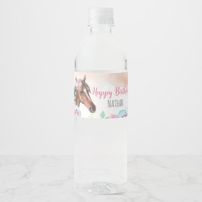 Horse Birthday Party Water Bottle Label (Front)