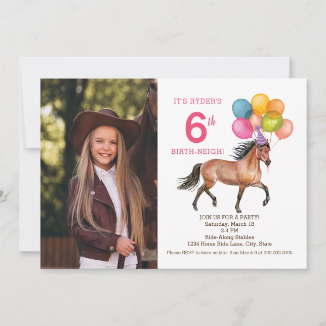 Horse birthday Photo invitation // Rainbow (Front)