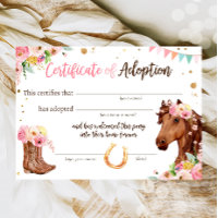 Horse Birthday Pony Adoption Certificate Party