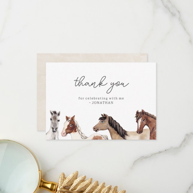 Horse Birthday Thank You Card (Front/Back In Situ)