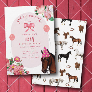 Horse Birthday Theme Pink Floral Girl Cowgirl Invitation