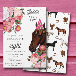 Horse Birthday Theme Pink Floral Girl Cowgirl Invitation