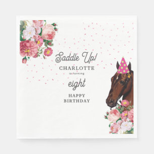 Horse Birthday Theme Pink Floral Girl Cowgirl Napkin