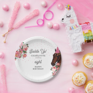 Horse Birthday Theme Pink Floral Girl Cowgirl Paper Plate