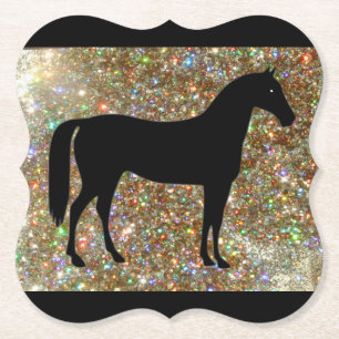 Horse Black & Gold Sparkle Paper Coaster