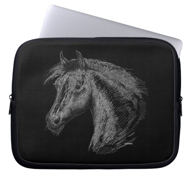Horse:  Black Laptop Sleeve (Front)