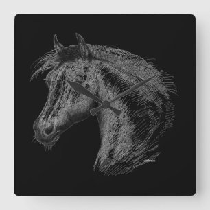 Horse:  Black Square Wall Clock