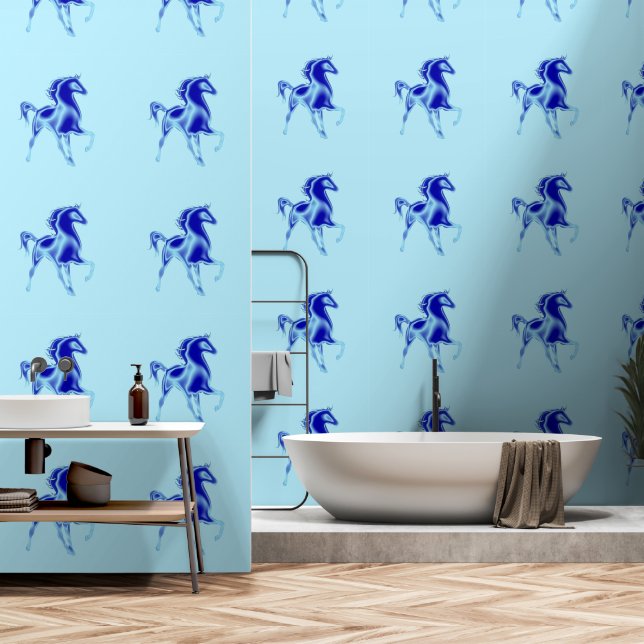 Horse Blue Painting Art Wallpaper (Bathroom)