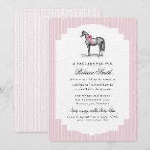 Horse Bow Vintage Equine Pink Girl Baby Shower Invitation