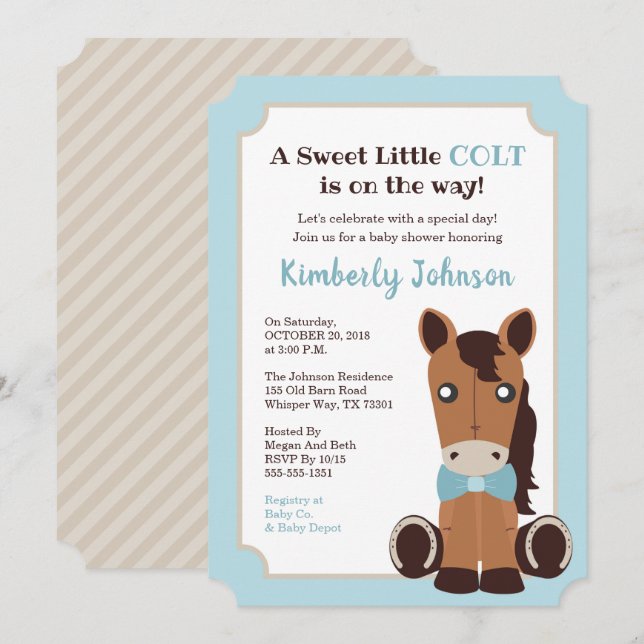 Horse Boy Baby Shower Invitation (Front/Back)