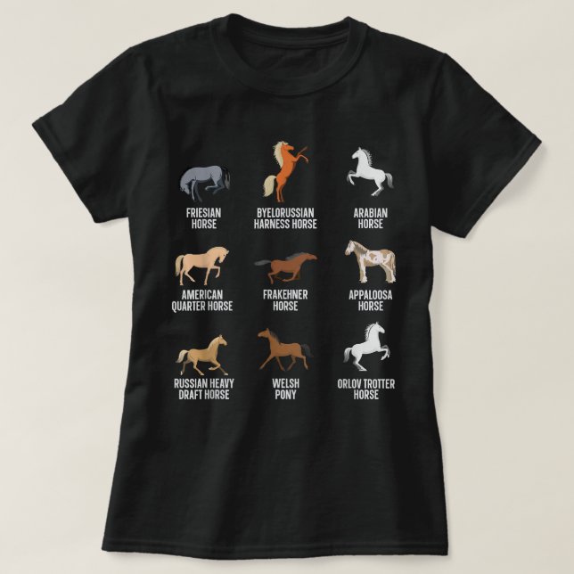 Horse Breeds Equestrian Horse Rider Racer T-Shirt (Design Front)