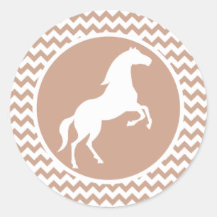 Horse; Brown Chevron Classic Round Sticker