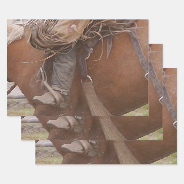 Horse Brown Western Rodeo Cowboy Wrapping Paper Sheet (Set)