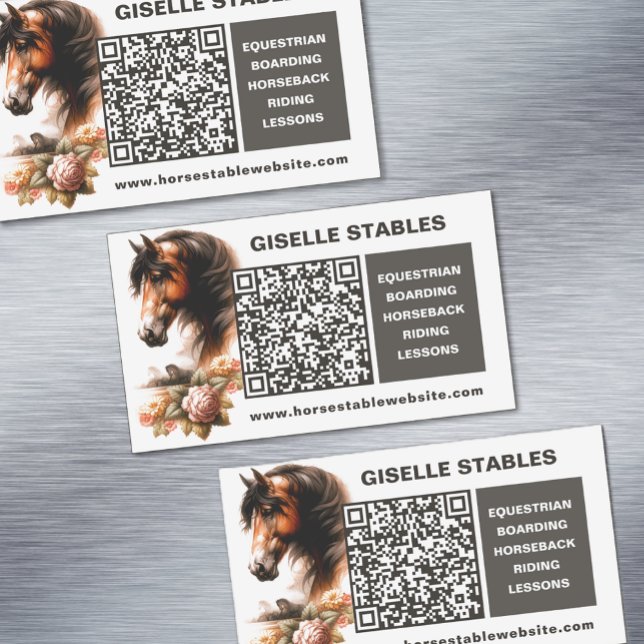 Horse Business Card Magnet with QR Code (Horse Business Magnet Cards with QR Code)