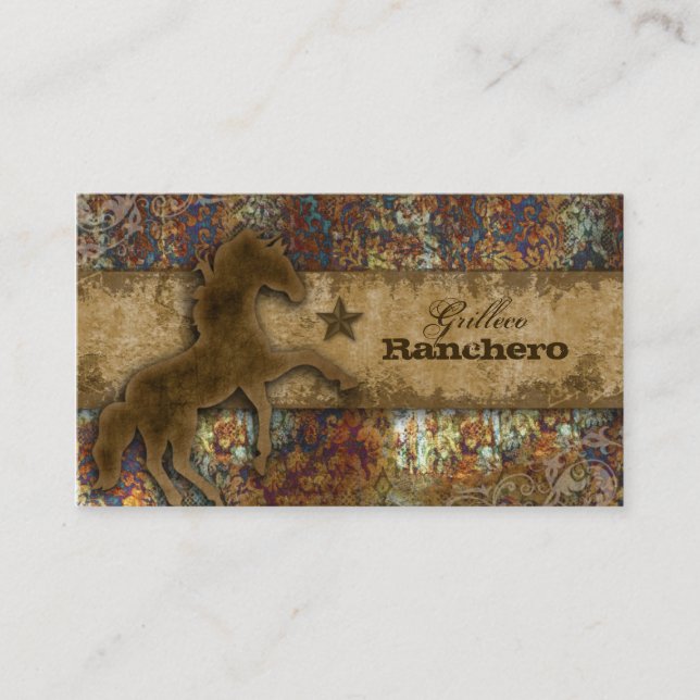 Horse Business Card Western Vintage Damask Rust (Front)